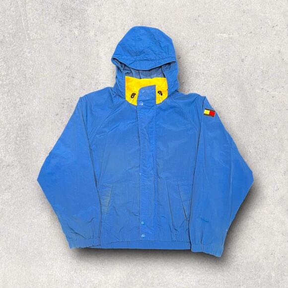 ★ Tommy Hilfiger Vintage Blue Windbreaker w/ Patch of Flag Logo on Sleeve ★ - Picture 7 of 7